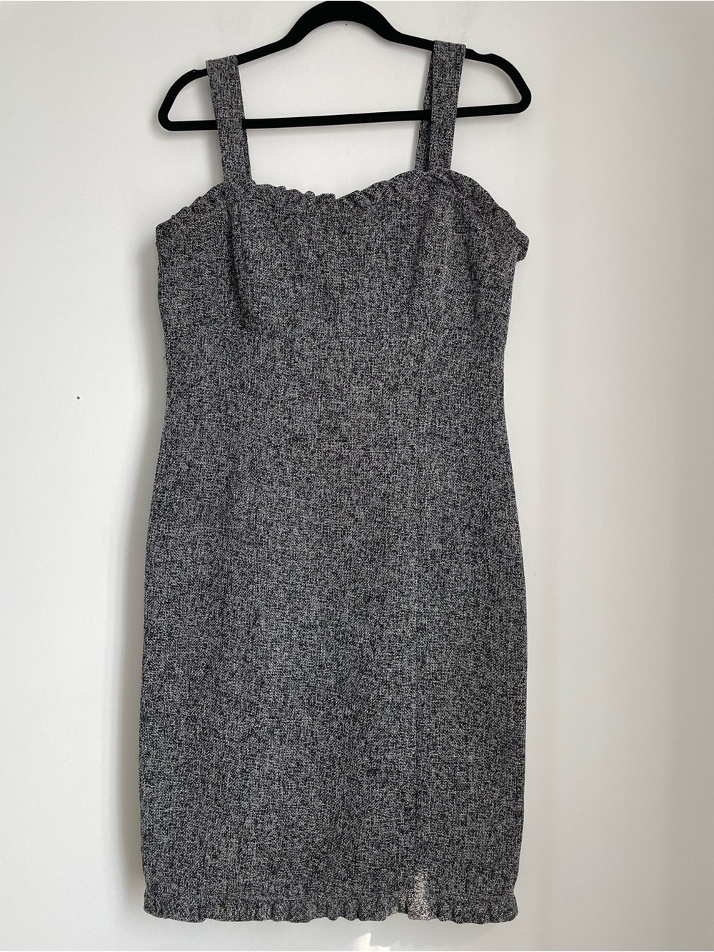 Vintage S.L. Fashions Dark Gray Knee Length Sheath Dress Ruffle Detail Size 8
